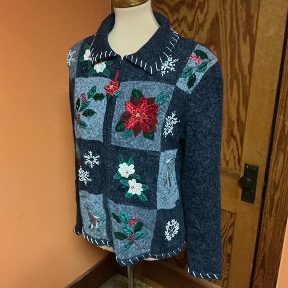 Vintage 90s Tiara International Zip down Christmas Cardigan - Picture 11 of 13